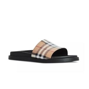 Burberry Women's Check Slide Sandals - Black and Tan